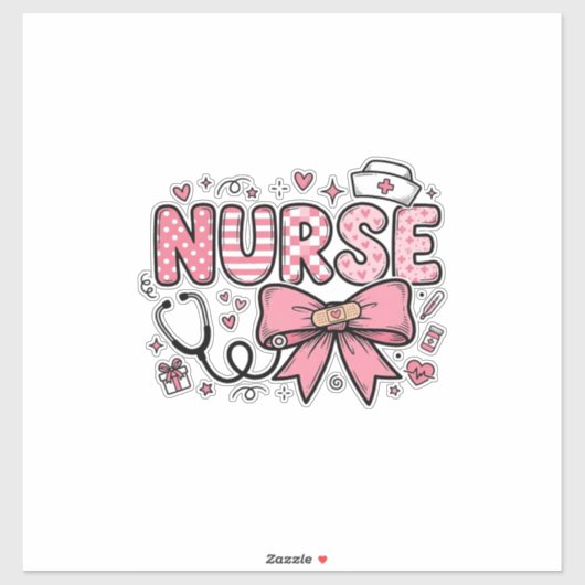 Sticker Conception de chemise vectorielle Cute Nurse Bow H (Feuille)