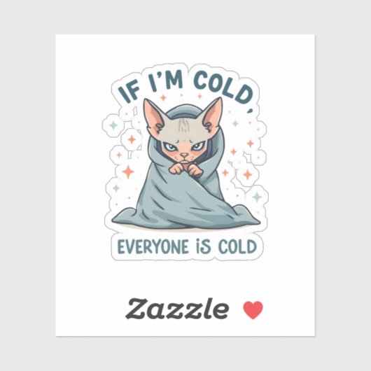 Sticker Conception de dessin animé d'humour froid de chat (Feuille)