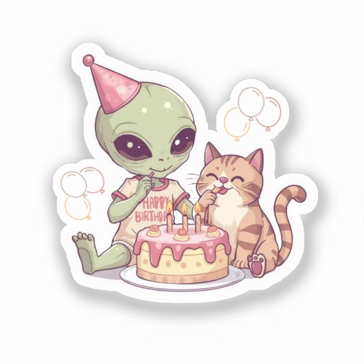 Sticker Conception de fête d'anniversaire d'alien mignon (Recto)