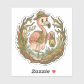 Sticker Conception de flamant rose rétro effrayant des mar (Feuille)