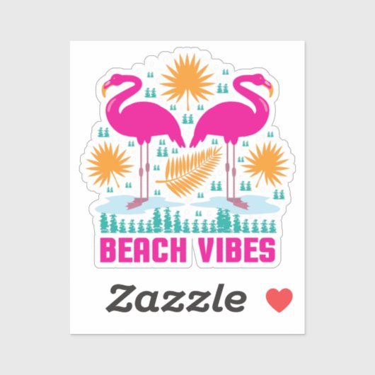 Sticker Conception de flamants roses de vibes de plage (Feuille)