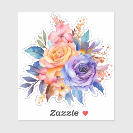Sticker Conception de fleurs de rose aquarelle-58392 (Feuille)