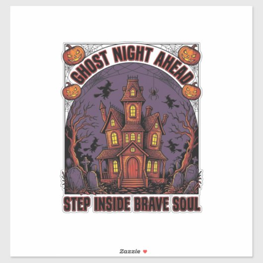 Sticker Conception de gravure vintage Halloween Maison han (Feuille)