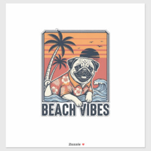 Sticker Conception de gravure vintage pug ambiance plage_1