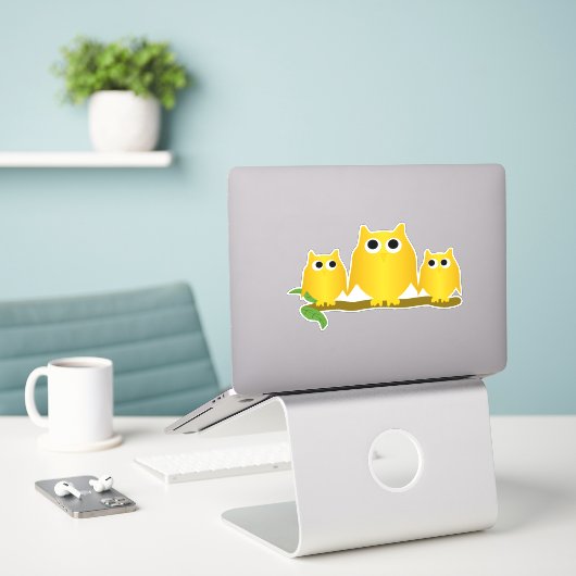 Sticker Conception de hiboux en or (Ordinateur portable sur le bureau)