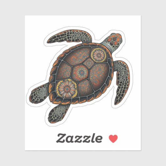 Sticker Conception de la tortue marine Mandala (Feuille)