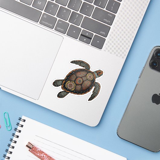 Sticker Conception de la tortue marine Mandala (Ordinateur portable avec iPhone)