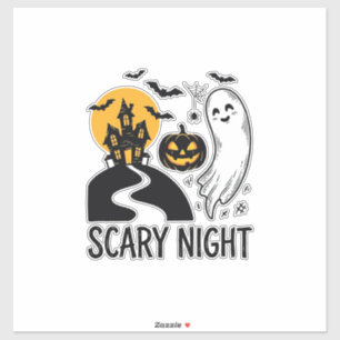 Sticker Conception de maison hantée Halloween de nuit effr