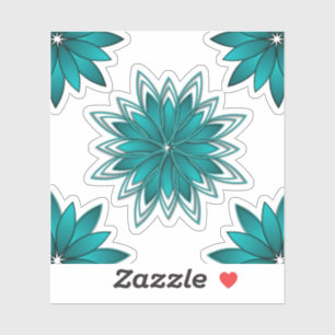 Sticker Conception de mandala à feuilles de teal sur fond