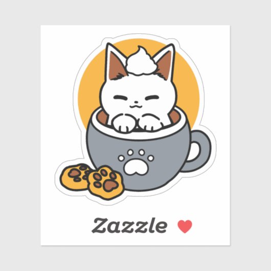 Sticker Conception de Mug de vacances avec Cosy Cat et Paw (Feuille)
