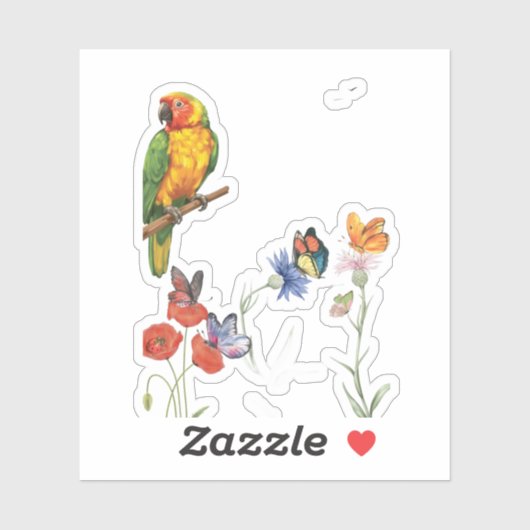 Sticker conception de perroquet et papillons à l'aquarelle (Feuille)