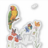 Sticker conception de perroquet et papillons à l'aquarelle (Devant)