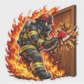 Sticker Conception de pompier cassant une porte (Devant)