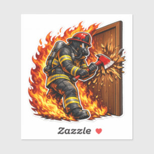 Sticker Conception de pompier cassant une porte