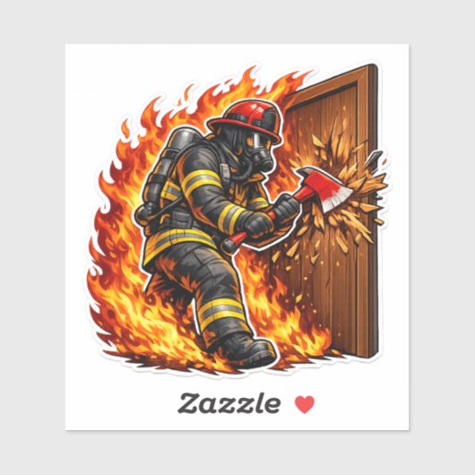 Sticker Conception de pompier cassant une porte (Feuille)