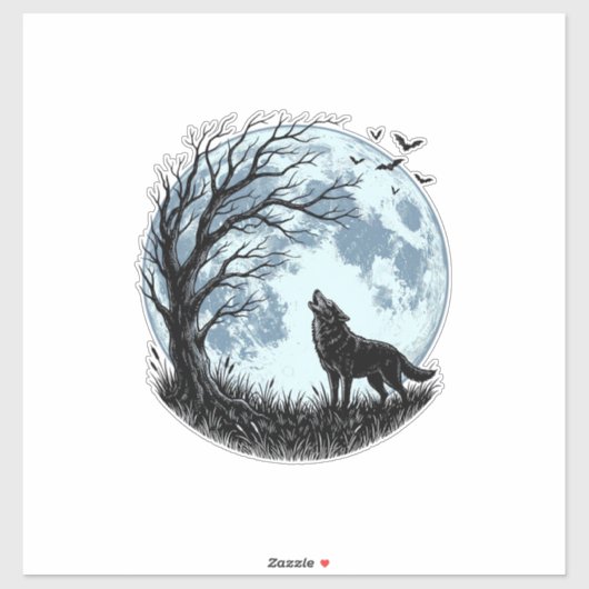 Sticker Conception de silhouette d'arbre de lune hurleur d (Feuille)