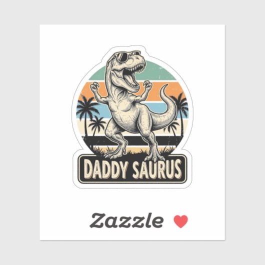Sticker Conception de t-shirt de dinosaure rétro Daddy Sau (Feuille)