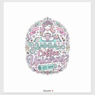 Sticker Conception de T-Shirt de Style Licorne Yoga Café L