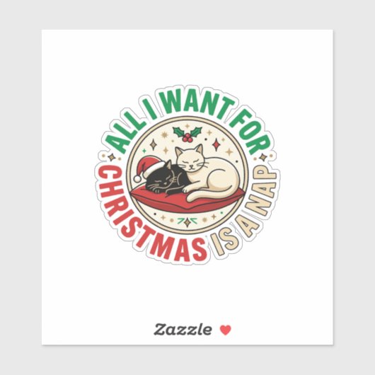 Sticker Conception de vacances de sieste de chat de Noël (Feuille)