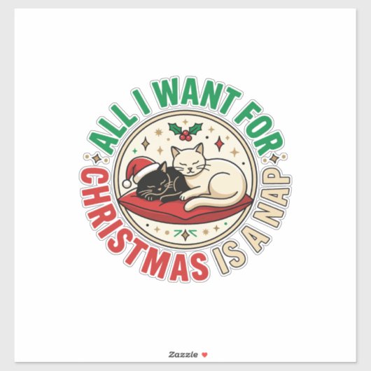 Sticker Conception de vacances de sieste de chat de Noël (Feuille)