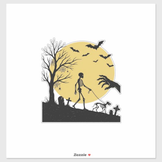 Sticker Conception de vecteur de lune de chien de squelett (Feuille)