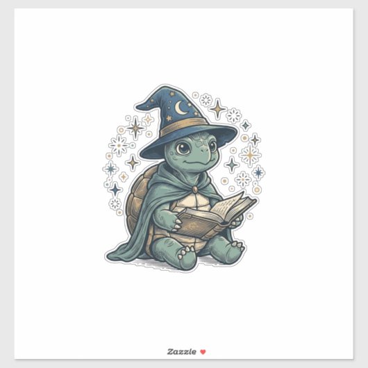 Sticker Conception de vecteur de magicien de tortue mignon (Feuille)