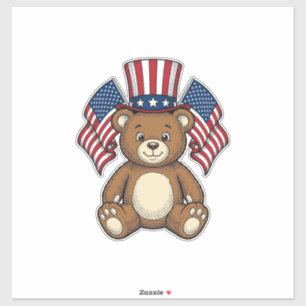 Sticker Conception de vecteur de nounours patriotique vint