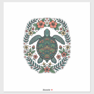 Sticker Conception de vecteur floral de tortue de mer vint