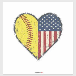 Sticker Conception de vecteur vintage coeur softball patri