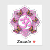 Sticker Conception mandala ohm rose avec papillons Monarch (Feuille)