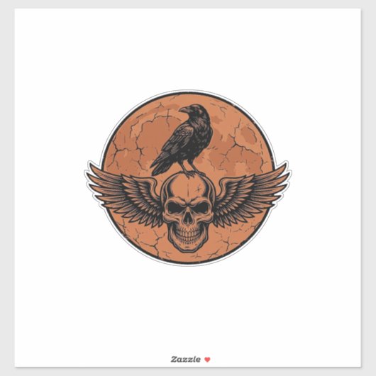 Sticker Conception Vectorielle de Crâne à Ailes de Corbeau (Feuille)