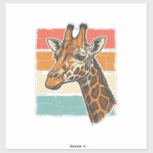 Sticker Conception vectorielle de tête de girafe rétro vin (Feuille)