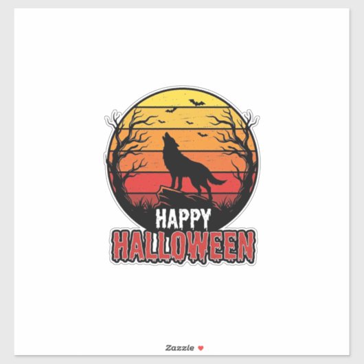 Sticker Conception vectorielle vintage loup hurlant joyeux (Feuille)
