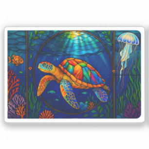 Sticker Conception vibrante de tortue marine en verre colo