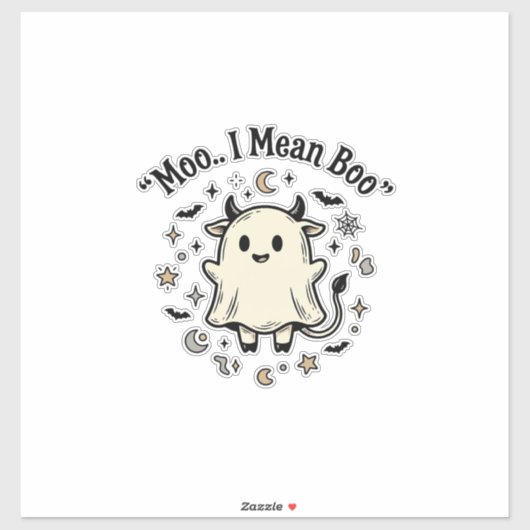 Sticker Conception Vintage Halloween Fantôme Vache Mignonn (Feuille)