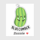 Sticker Concombre bleu Funny Sad Veggie Cucumber Pun (Feuille)