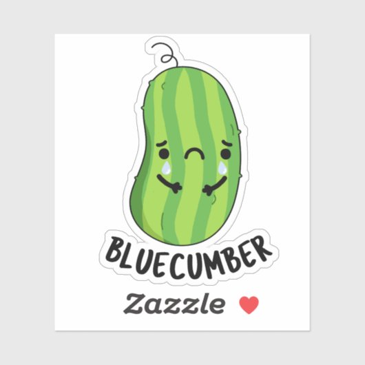 Sticker Concombre bleu Funny Sad Veggie Cucumber Pun (Feuille)