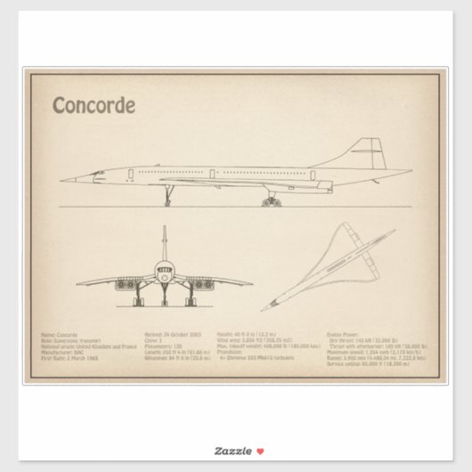 Sticker Concorde - Plan directeur de l'avion Plans de dess (Feuille)