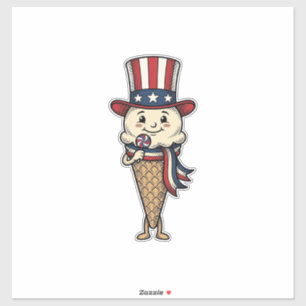 Sticker Cône de glace patriotique Dessin de gravure vintag