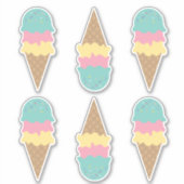 Sticker Cones de crème glacée rétro Vanille Turquoise Rose (Devant)