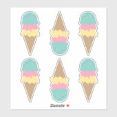 Sticker Cones de crème glacée rétro Vanille Turquoise Rose (Feuille)