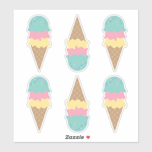 Sticker Cones de crème glacée rétro Vanille Turquoise Rose (Feuille)