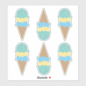 Sticker Cones de glace rétro bleu et vert (Feuille)