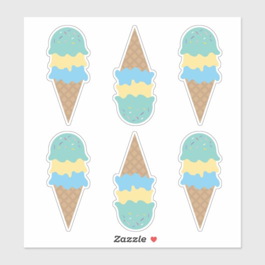 Sticker Cones de glace rétro bleu et vert (Feuille)