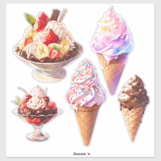 Sticker Cônes et dimanches de crème glacée (Feuille)