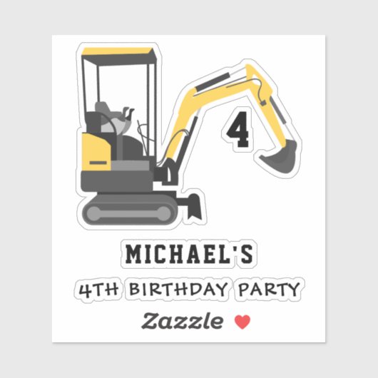 Sticker Construction de l'excavatrice 4e don d'anniversair (Feuille)