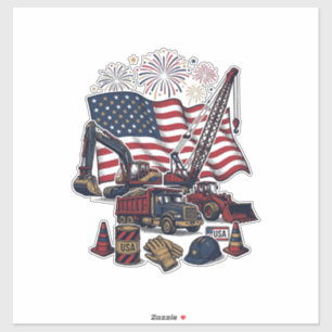 Sticker Construction Patriotique USA Vintage