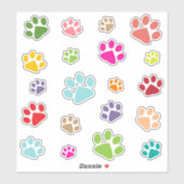 Sticker Contour Design Empreintes de pattes coloré (Feuille)