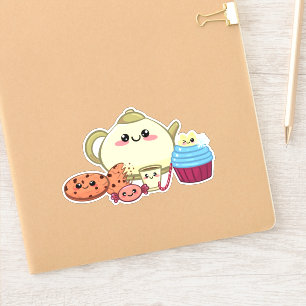 Sticker cookies kawaii et moment de thé chaud