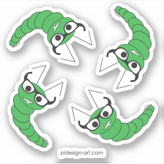 Sticker Cool drôle de chenille nerveuse avec lunettes (Devant)